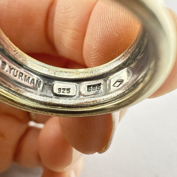 David Yurman Ring Sterling Silver 14K Gold Cable Band Twist Cigar 7.5 Mixed Meta - Picture 9 of 15